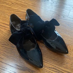 AGL black patent leather pointed bow flats Size 9 or small 9.5